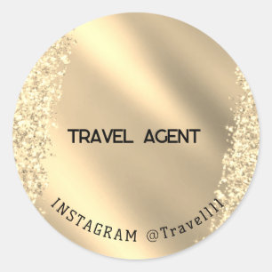 Reisebüro Gold Glitter Runder Aufkleber