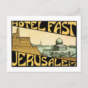 Reiseetiketten Kunst Jerusalem Hotel im Vintage-St Postkarte