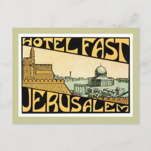 Reiseetiketten Kunst Jerusalem Hotel im Vintage-St Postkarte