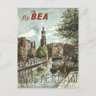 Reiseflug BEA Amsterdam UK 1956 Vintage Postkarte