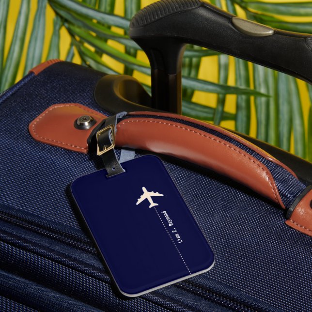 Reiseflugzeug mit gepunkteter Linie Navy Blue Gepäckanhänger (Vorderseite Insitu 1)