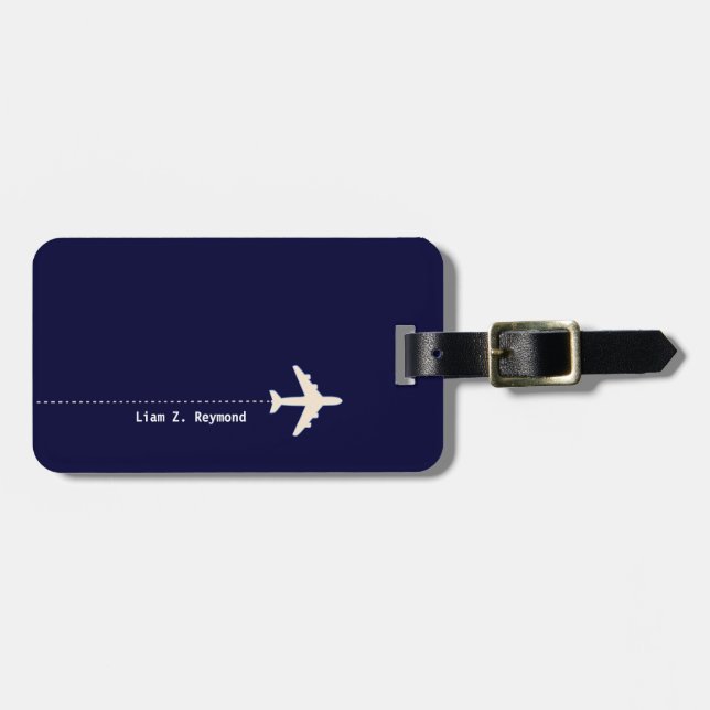 Reiseflugzeug mit gepunkteter Linie Navy Blue Gepäckanhänger (Vorderseite horizontal)