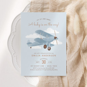 Reiseflugzeug Vintage Baby Shower für Jungen Einladung