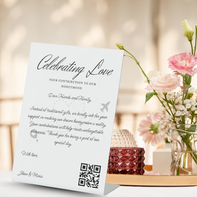 Reisefonds Anfrage Qr Code Honeymoon Fund Sockelschild (Travel Fund Request Qr Code Honeymoon Fund Pedestal Sign)