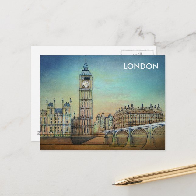 Reiseführer für Vintage Werbung nach London Postkarte (Vorderseite/Rückseite Beispiel)