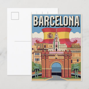 Reisegruppe Vintag Barcelona Arc de Triomf Geschen Postkarte