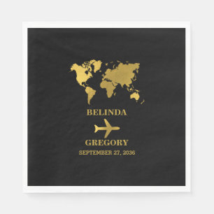 Reisehochzeit Welt Reisepass Schwarz Gold Serviette