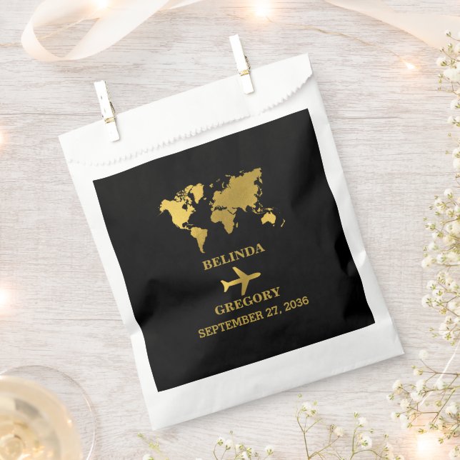Reisehochzeit Weltpass Schwarz Gold Geschenktütchen (Ausgeschnitten)