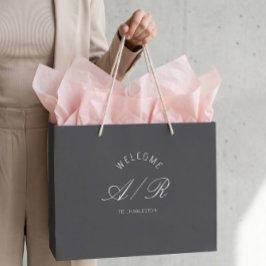 Reisehochzeits-Monogramm Dunkelgraue Willkommensta Große Geschenktüte