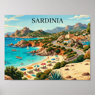 Reiseillustration altes Sardinien Italien Poster