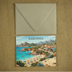Reiseillustration altes Sardinien Italien Postkarte