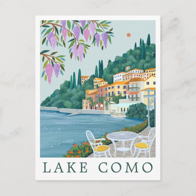 Reiseillustration Comer See Italien Postkarte (Vorderseite)