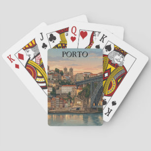 Reiseillustration der Stadt Porto Portugal im Vint Spielkarten