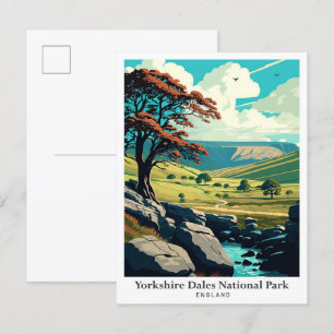 Reiseillustration des Yorkshire Dales Nationalpark Postkarte