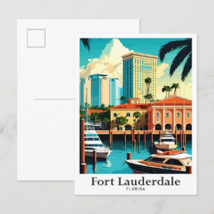 Reiseillustration Fort Lauderdale Florida Postkarte