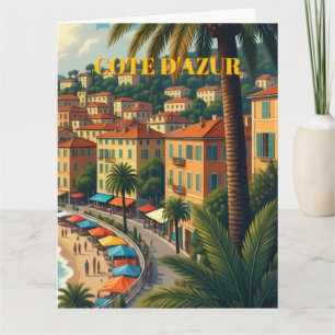 Reiseillustration im Vintage-Stil Côte d'Azur Karte