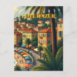 Reiseillustration im Vintage-Stil Côte d'Azur Postkarte