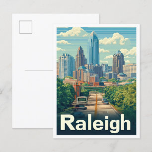 Reiseillustration im Vintage-Stil für Raleigh Nort Postkarte