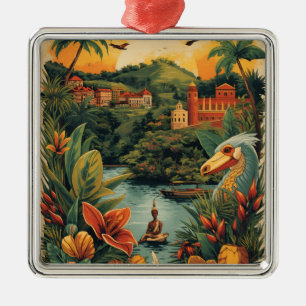 Reiseillustration im Vintage-Stil Jamaika Ornament Aus Metall