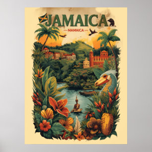 Reiseillustration im Vintage-Stil Jamaika Poster