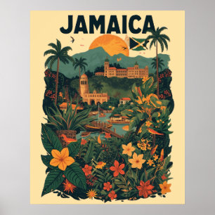 Reiseillustration im Vintage-Stil Jamaika Poster