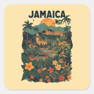 Reiseillustration im Vintage-Stil Jamaika Quadratischer Aufkleber