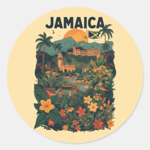 Reiseillustration im Vintage-Stil Jamaika Runder Aufkleber