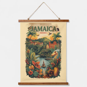 Reiseillustration im Vintage-Stil Jamaika Wandteppich Mit Holzrahmen