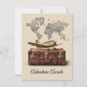 Reiseillustration im Vintage-Stil mit einem Flugze Postkarte