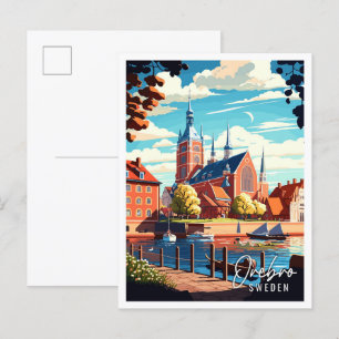 Reiseillustration im Vintage-Stil von Örebro Schwe Postkarte
