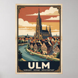 Reiseillustration im Vintage-Stil von Ulm Deutschl Poster