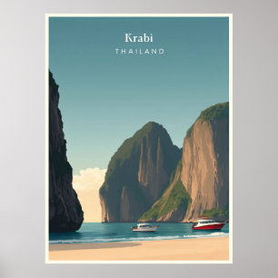 Reiseillustration Vintage Krabi Thailand Poster