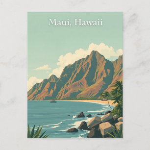 Reiseillustration Vintage Maui, Hawaii Postkarte