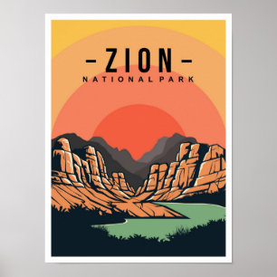 Reiseillustration Zion National Park Utah USA Poster