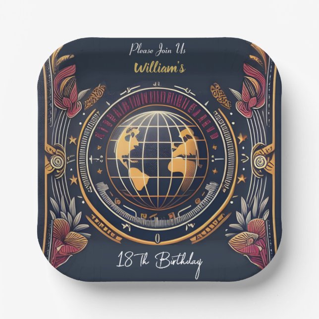 Reisekabine Strand Zielort 18. Geburtstag Pappteller (Vorderseite)