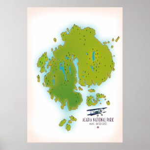 Reisekarte der Acadia, Maine Nationalpark Karte. Poster