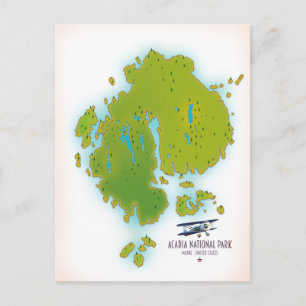 Reisekarte der Acadia, Maine Nationalpark Karte. Postkarte
