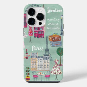 Reisekarte London Paris iPhone 14 Pro Max Hülle