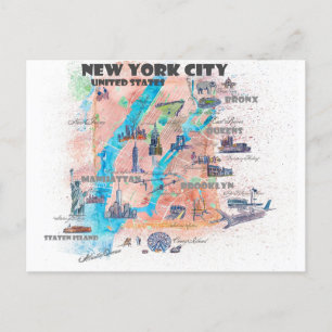 Reisekarte von New York City mit Straßenkarte  Postkarte