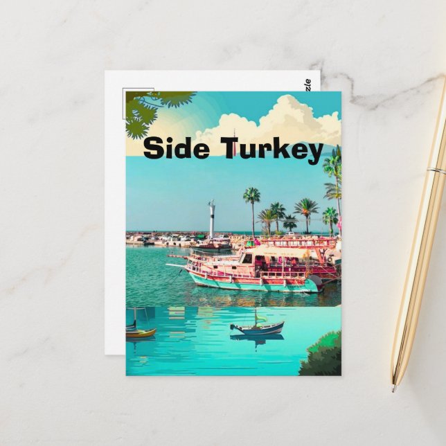 Reisekartenkunst Side, Türkei Postkarten Kunst (Vorderseite/Rückseite Beispiel)