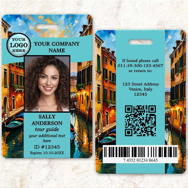 Reiseleiter Reisebüro Foto ID Ausweis (Eye-catching travel or tour guide photo ID badge with space for your custom photo and logo)
