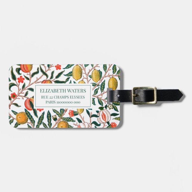 REISELUGGAGE TAG : WILLIAM MORRIS : POMEGRANATE GEPÄCKANHÄNGER (Vorderseite horizontal)