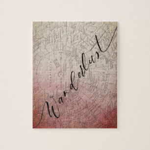 Reiselust Rot Ombre Aquarell Vintage Reisekarte Puzzle