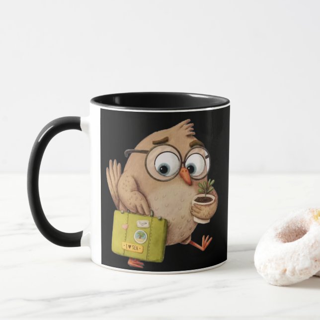 Reiselustiger Vogel – Kind Ones Abenteuer-Tasse Tasse (Mit Donut)