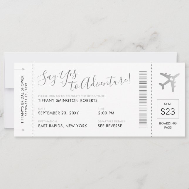 Reisemagazin Silver Brautparty Boarding Pass Einladung (Vorderseite)