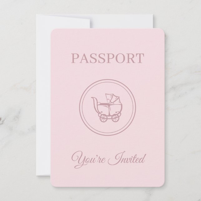 Reisementhema Kinderdusche Pink Passport Einladung (Vorderseite)