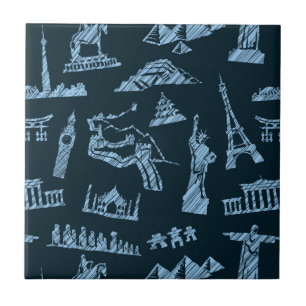 Reisemuster in der Blues Fliese