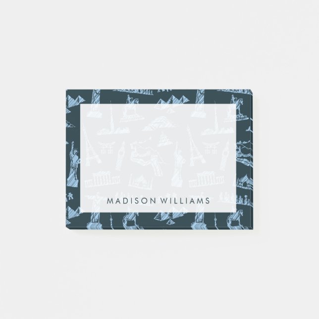 Reisemuster in der Blues Post-it Klebezettel (Vorderseite)