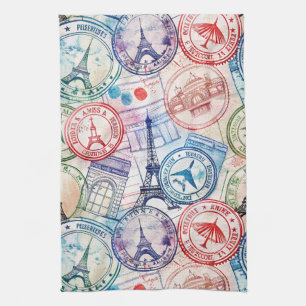 Reisemuster mit Vintage-Stempel-Motiv (2) Geschirrtuch