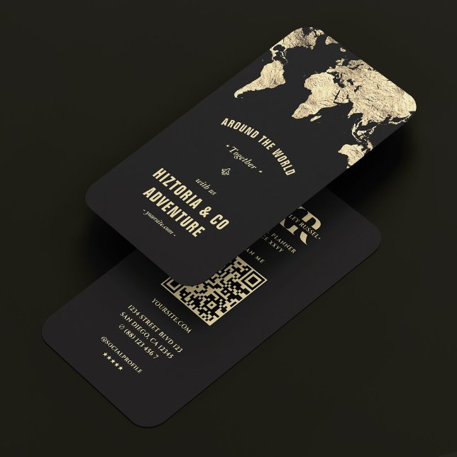 Reisen Adventure World Map Black Gold Monogram Visitenkarte (Travel Adventure World Map Black Gold Monogram Business Card
)